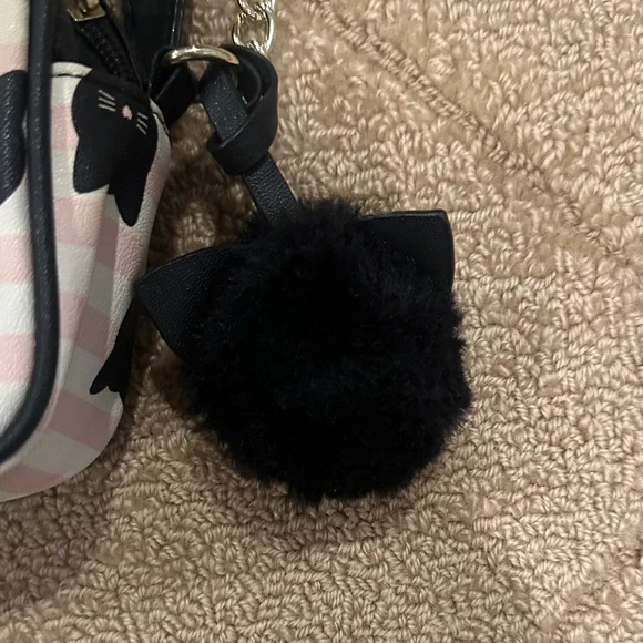 Betsey Johnson Black and Pink Cat Patterned Crossbody Bag - Picture 2 of 5